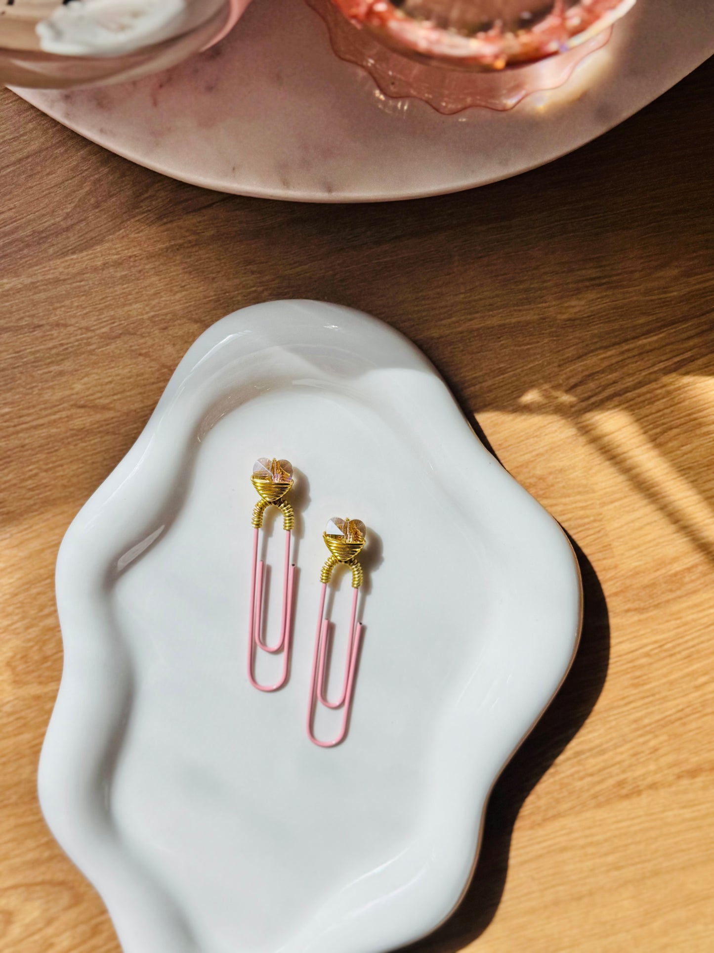 Pink Heart Glass Bead Paperclip 2pk