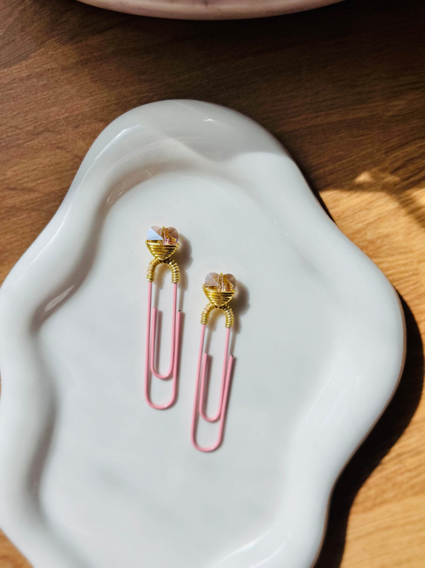 Pink Heart Glass Bead Paperclip 2pk