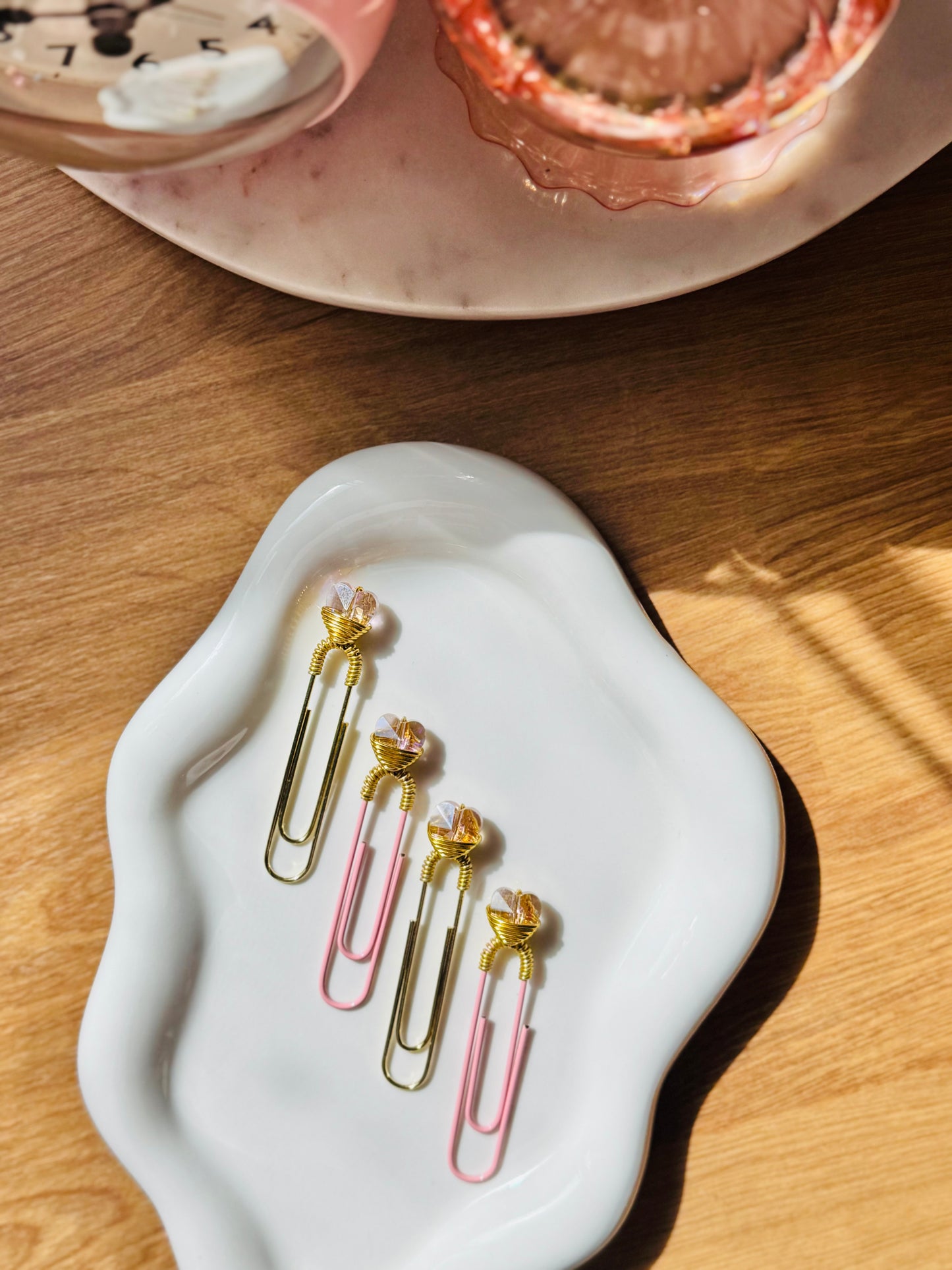 Pink Heart Glass Bead Paperclip 2pk