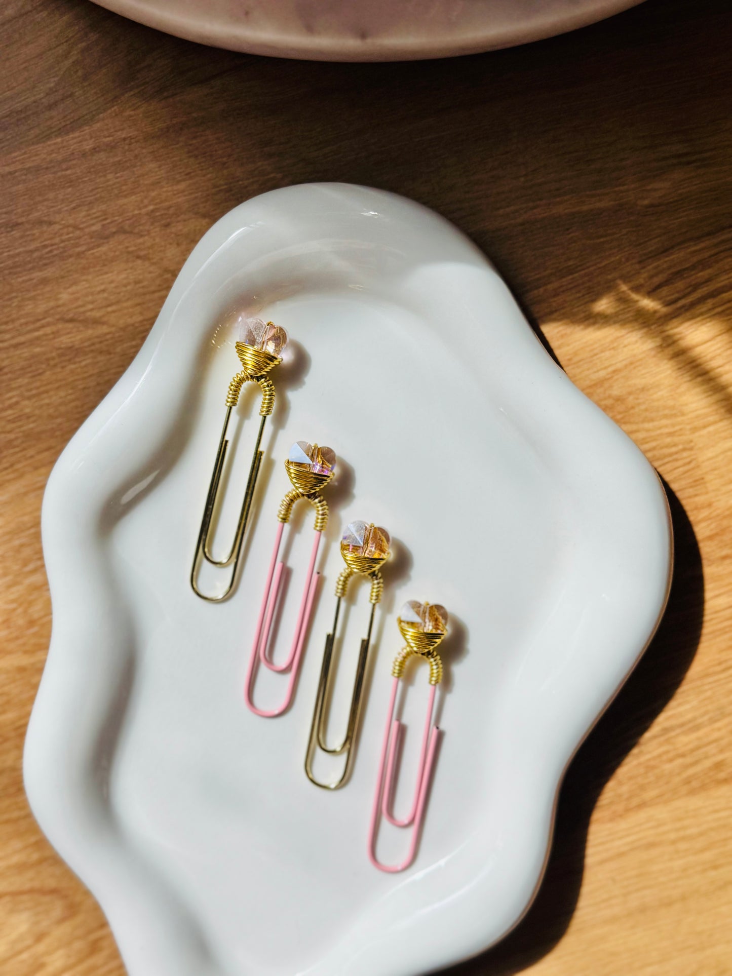 Pink Heart Glass Bead Paperclip 2pk